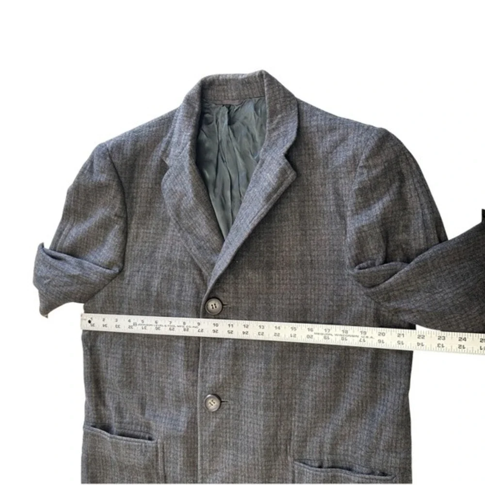 Vintage 60s Robert Hall Grey Wool Overcoat Plaid Mid Century‎ 3 Button Mens L